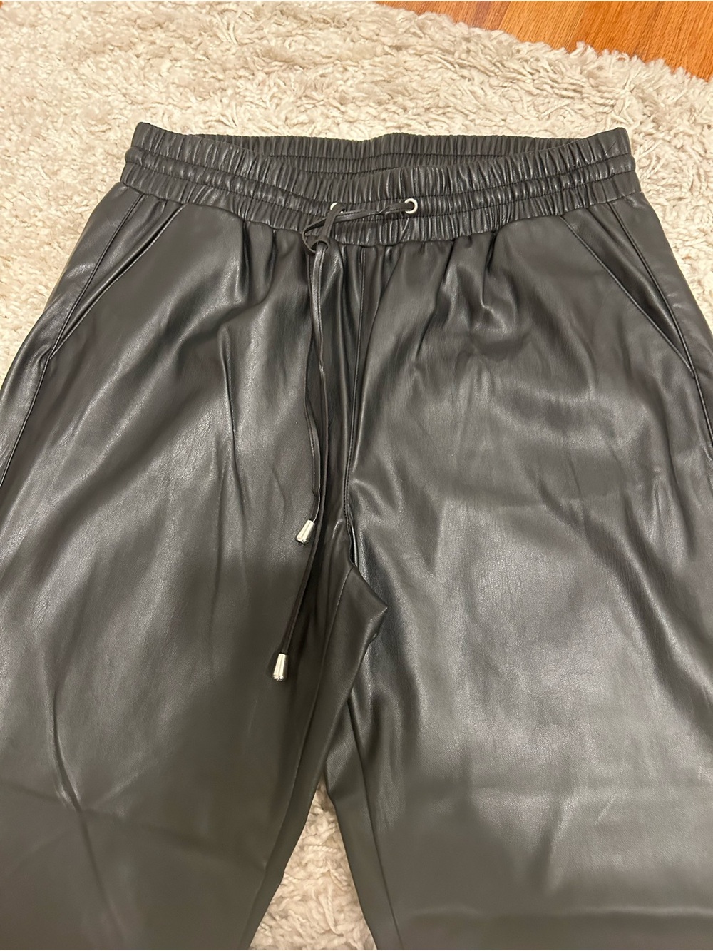 Bar III Black Faux Leather Athletic Drawstring Pants